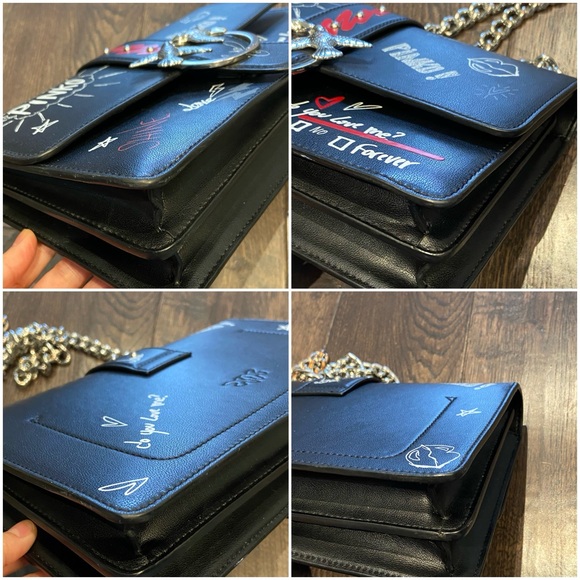 Pinko black leather her flap with multicoored graffiti print chain love bag - Picture 14 of 14